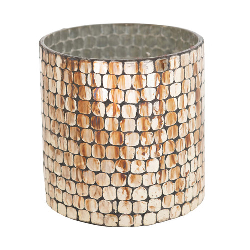 Creative Co-Op 6" Round x 6" H Glass Mosaic, Distressed Gold Finish Tealight and Votive Holders, Multi