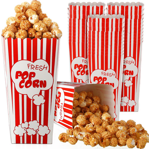 Fuutreo 120 Pack Movie Night Popcorn Box Paper Popcorn Bucket Bowl Bulk 46 oz Red and White Popcorn Bag Snack Container Holder 7.87" for Popcorn Machine Theater Carnival Circus Party Decor Supplies