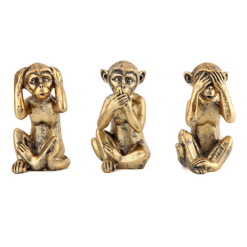 Leekung 3 Wise Monkeys Statue for Home Decor Accents,Hear no Evil See no Evil Speak no Evil Figurine for Living Room Boho Desk Gold Modern Table Decor,Monkey Gift Shelf Decor Accents Antique Bronze