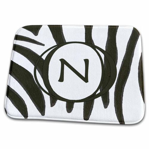3dRose Black and White Zebra Print Stripes Monogram Letter N - Dish Drying Mats (ddm-312260-1)