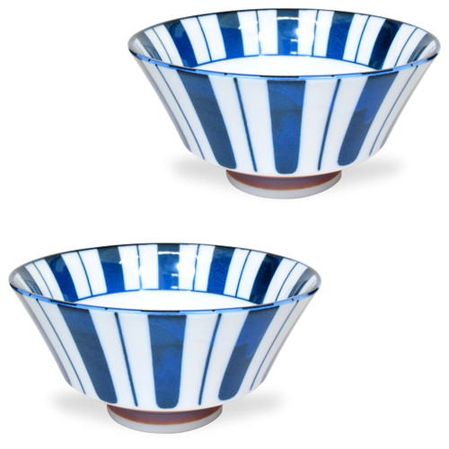 Japanese Mino Yaki(Ware) Traiditional Japanese Blue And White Patterns(Tokusa) Rice Bowls, Ceramic Bowls Set of 2, 11.8 fl oz, Soup, Noodle, Cereal, Salad, Pasta, Fruit, Serving, Desert Bowls
