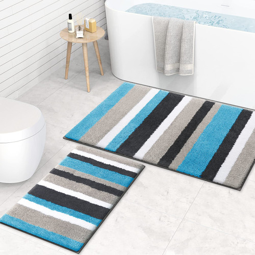KMAT Luxury Bathroom Rugs Bath Mat,18"x26"+20"x32", Non-Slip Fluffy Soft Plush Microfiber Shower Rug, Machine Washable Carpet Quick Dry Ultra Shaggy Bath Mats for Bathroom, Tub and Shower, Blue-Grey KMAT Luxury Bathroom Rugs Bath Mat,18"x26"+20"x32", Non-Slip Fluffy Soft Plush Microfiber Shower Rug, Machine Washable Carpet Quick Dry Ultra Shaggy Bath Mats for Bathroom, Tub and Shower, Blue-Grey
