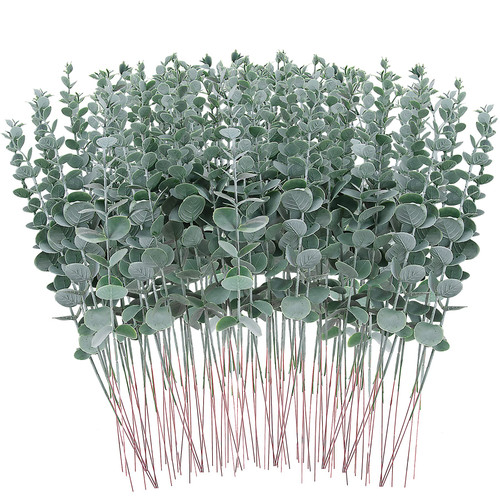 FEQO 90 Pcs Eucalyptus Stems Artificial Green Stems Eucalyptus Leaves Stems 15 inch Eucalyptus Branches Faux Eucalyptus Stem for Wedding Bouquet Home Decor