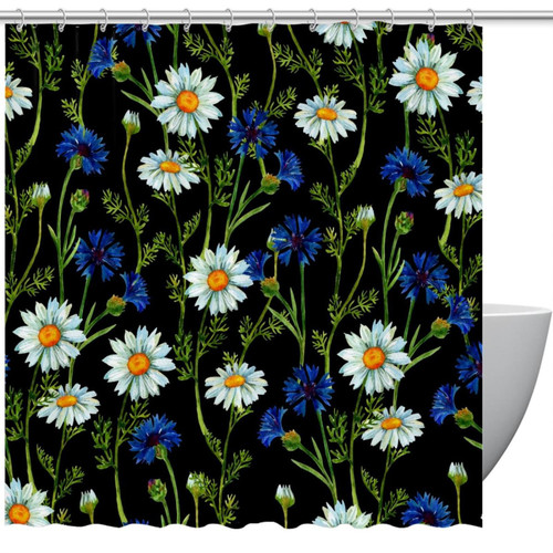 VAPOKF Shower Curtain for Bathroom Decor, Chamomiles and Blue Cornflowers Waterproof Polyester Fabric Bath Curtain Set with 12 Hooks - 66x72 Inches