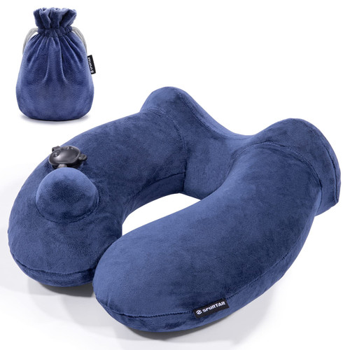 Spurtar Inflatable Neck Pillow for Traveling, Inflatable Airplane Pillow, Ergonomic Neck Pillows for Travel, U Shaped Pillow for Kids & Adults, Inflatable Neck Pillow for Airplane Travel, Navy Blue