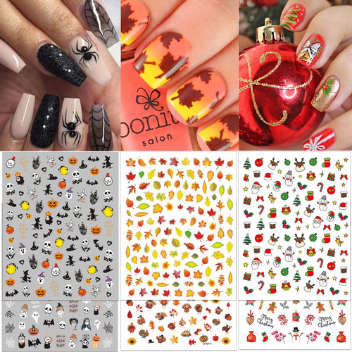 TailaiMei 18 Sheets Holiday Nail Stickers, Halloween Christmas Thanksgiving Day Seasonal Nail Art Decals for Fall and Winter DIY Nail Decorations TailaiMei 18 Sheets Holiday Nail Stickers, Halloween Christmas Thanksgiving Day Seasonal Nail Art Decals for Fall and Winter DIY Nail Decorations