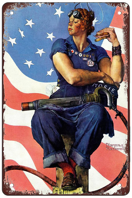 Rosie the riveter norman rockwell Metal Tin Sign Wall Decor Fun Decoration for Home Kitchen Bar Room Garage Vintage Retro Plaque 12x8 Inch Rosie the riveter norman rockwell Metal Tin Sign Wall Decor Fun Decoration for Home Kitchen Bar Room Garage Vintage Retro Plaque 12x8 Inch