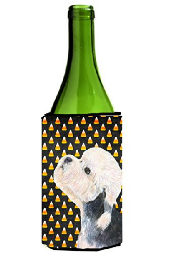 Dandie Dinmont Terrier Candy Corn Halloween Portrait Wine Bottle Beverage Insulator Beverage Insulator Hugger