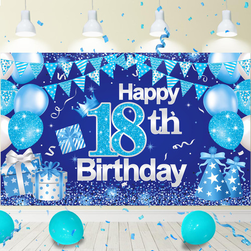 Blue 18th Birthday Decorations for Boys 18th Birthday Backdrop 43.3''*70.8'' Happy 18th Birthday Decorations Happy 18th Birthday Banner 18 Birthday Decorations for Men 18 Year Old Birthday Decorations