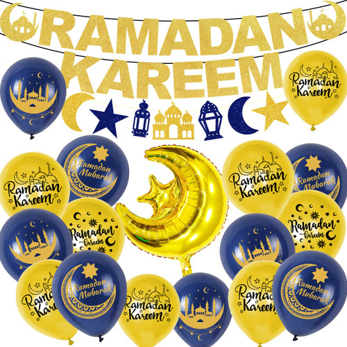 Ramadan Kareem Party Decorations, Ramadan Mubarak party Banner, Eid Mubarak Banner Blue Gold Balloons Eid Ramadan Kareem Festival Party for Home Decor Ramadan Kareem Party Decorations, Ramadan Mubarak party Banner, Eid Mubarak Banner Blue Gold Balloons Eid Ramadan Kareem Festival Party for Home Decor