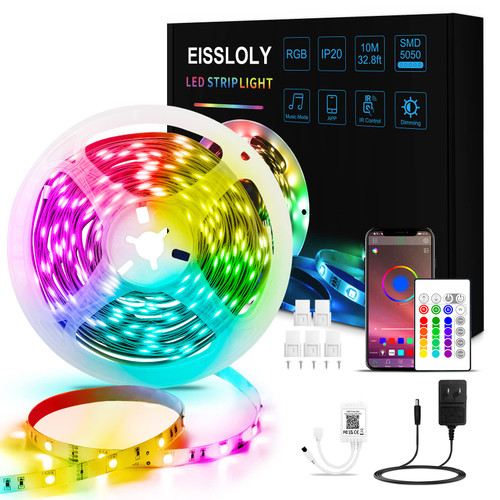 EISSLOLY 32.8ft LED Strip Lights SMD 5050 Dimmable Lighting Smart Music Sync RGB Color Changing LED Strip Light with APP and Remote Control for Bedroom?Kitchen?Home Party?Festival?TV Backlight EISSLOLY 32.8ft LED Strip Lights SMD 5050 Dimmable Lighting Smart Music Sync RGB Color Changing LED Strip Light with APP and Remote Control for Bedroom?Kitchen?Home Party?Festival?TV Backlight