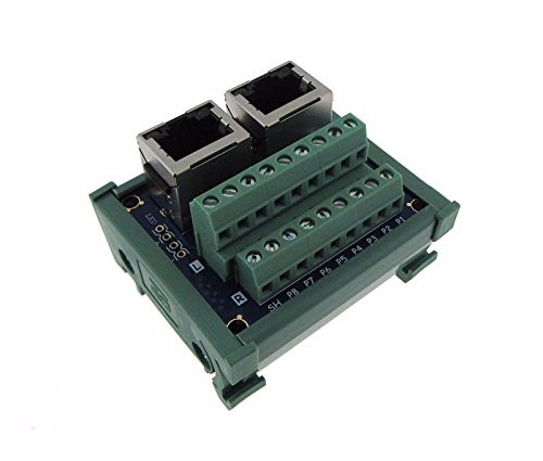 Dual RJ45 Ethernet Connector Breakout Board w/LED 180 Vertical Din Rail Mount