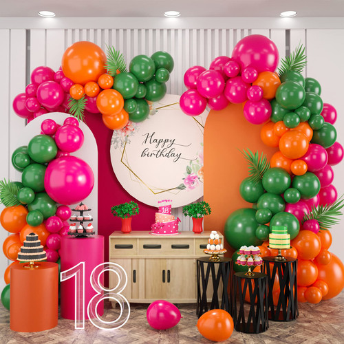 Flamingo Tropical Balloon Garland Kit,99pcs Pink Orange Balloon Garland Hot Pink Green Latex Balloons For Summer Beach Hawaiian Luau Aloha Moana Birthday Baby Shower Party Decorations