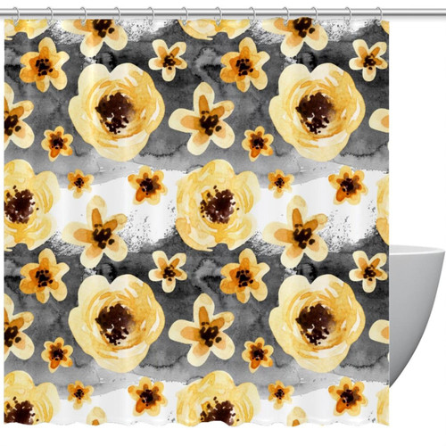 VAPOKF Shower Curtain for Bathroom Decor, Yellow Daisy Flower on Stripe Waterproof Polyester Fabric Bath Curtain Set with 12 Hooks - 66x72 Inches