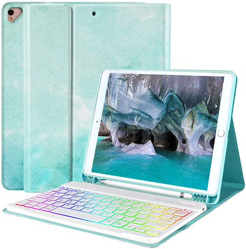 New iPad 9th Generation Keyboard Case 10.2"(2021)/8th Gen/7th Gen,7 Colors Backlit Detachable Keyboard Case for iPad 10.2" /iPad Air 3 10.5"(3rd Gen)/iPad Pro 10.5" with Pencil Holder-Lake Blue