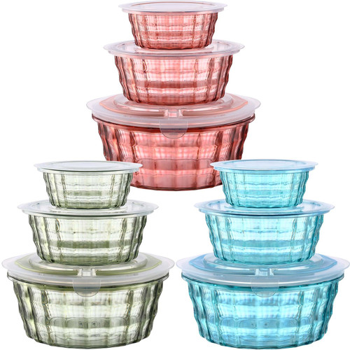 Lallisa 9 Pieces Salad Bowls with Lids Set Plastic Salad Mixing Lunch Container with Handle Stackable Airtight Food Storage Bowls Space Saving Nesting Bowls for Meal Prep Storage, Microwave Safe