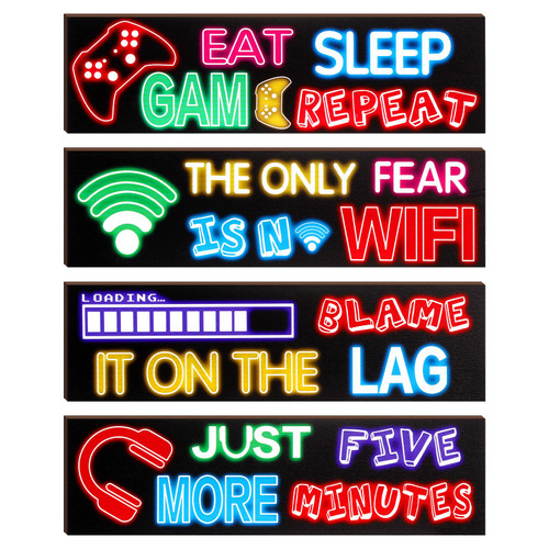 Queekay 4 Pcs Gaming Wall Decor for Room Gaming Decorations Signs Printed Video Game Wall Art Colorful Gaming Posters for Boys Kids Game Themed Room Playroom Wall, 8 x 3 inch (Neon Color, Simple) Queekay 4 Pcs Gaming Wall Decor for Room Gaming Decorations Signs Printed Video Game Wall Art Colorful Gaming Posters for Boys Kids Game Themed Room Playroom Wall, 8 x 3 inch (Neon Color, Simple)