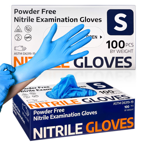 Supmedic Nitrile Exam Glove, 3.5 mil Disposable Medical Gloves Powder-Free Latex-Free, Box of 100 pcs (Blue) (Small)