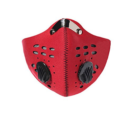 WEMORE Dustproof Activated Carbon Mask PM2.5 Washable Cotton Mouth Masks With Valve Replaceable Filter for Running, Cycling, Outdoor Activities Red