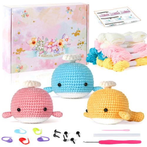 Crochet Kit for Beginners, 3 PCS Animals Beginner Crochet Kits, Beginner Crochet Starter Kit for Complete Beginners Adults and Kids with Step-by-Step Instructions and Video Tutorials