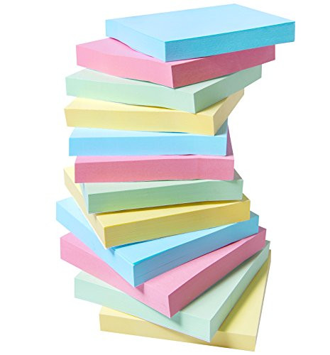 12 Pads Sticky Notes, 3x3 Inch Self-Stick Notes, 100 Sheets Per Pad, Colored Adhesive Notes with 4 Bright Color for Home,School,Office