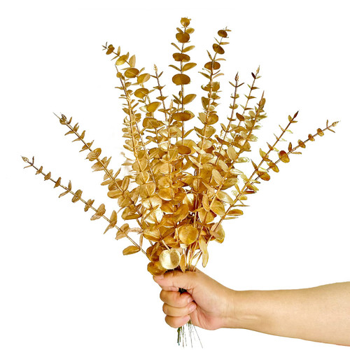 Lusy DM 40 Pcs Gold Eucalyptus Stems 15 inch Gold Eucalyptus Decor Fake Eucalyptus Branches Artificial Eucalyptus Stems with Leaves Faux Eucalyptus Stem for Wedding Party Centerpieces and Home Decor