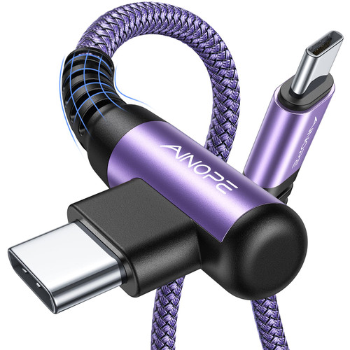 AINOPE USB C to USB C Cable 60W, [2-Pack 10ft] USB Type C Fast Charging Cable Right Angle, Compatible with Samsung S23 S22 S21, Note 20 Ultra 10, MacBook Air/Pro 13'',iPad Pro/Air 2020,Pixel-Purple