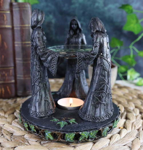 Ebros Gift Wiccan Sacred Moon Triple Goddess Maiden Expectant Mother and Crone Pentagram Decorative Candle Holder Oil Wax Warmer Diffuser Figurine Occultism Spiritualism Supernatural Forces Decor Ebros Gift Wiccan Sacred Moon Triple Goddess Maiden Expectant Mother and Crone Pentagram Decorative Candle Holder Oil Wax Warmer Diffuser Figurine Occultism Spiritualism Supernatural Forces Decor