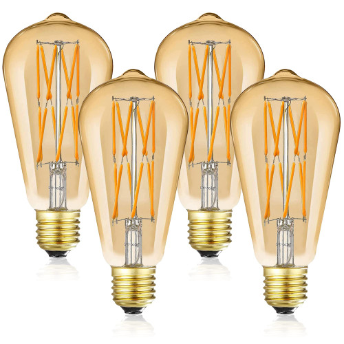 Leools Vintage Amber LED Edison Bulb Dimmable 12W, 100W Equivalent Antique Style Filament Light Bulbs,Amber Glass, Warm White 2500K, 1200LM, E26 Base, Decorative, 360 Degrees Beam Angle, Pack of 4.