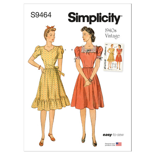 Simplicity Misses' Vintage Dress Sewing Pattern Kit, Code S9464, Sizes 16-18-20-22-24, Multicolor