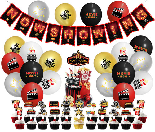 Movie Night Party Decorations Kit Now Showing Banner Party Supplies Movie Theater Themed Happy Birthday Banner, Cake Topper, Cupcake Topper,Balloons for Bridal Shower Birthday Party Supplies Film Backdrop Movie Night Party Decorations Kit Now Showing Banner Party Supplies Movie Theater Themed Happy Birthday Banner, Cake Topper, Cupcake Topper,Balloons for Bridal Shower Birthday Party Supplies Film Backdrop