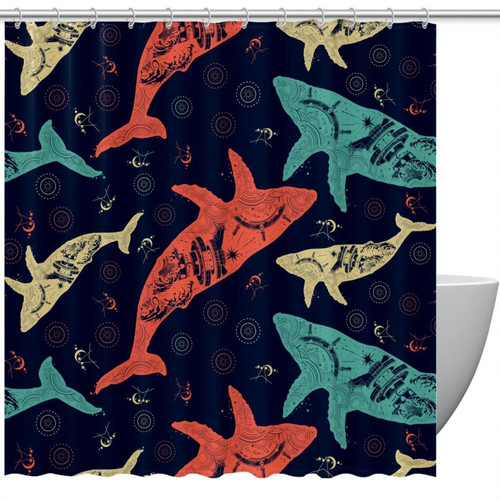 VAPOKF Shower Curtain for Bathroom Decor, Whale with Lighthouse Travel Adventure Symbol Waterproof Polyester Fabric Bath Curtain Set with 12 Hooks - 60x72 Inches