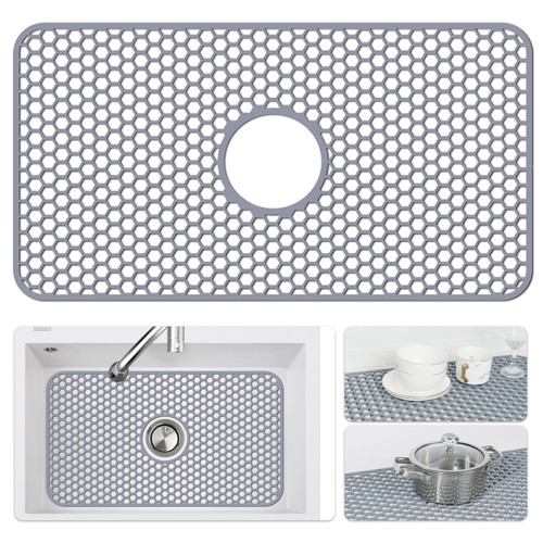Bestjing Silicone Sink Mat - Protectors for Kitchen Sink with Center Drain, 26"x 14" Kitchen Sink Grid, Folding Non-Slip Heat-Resistant Sink Mat for Bottom of Farmhouse Stainless Steel Porcelain Sink