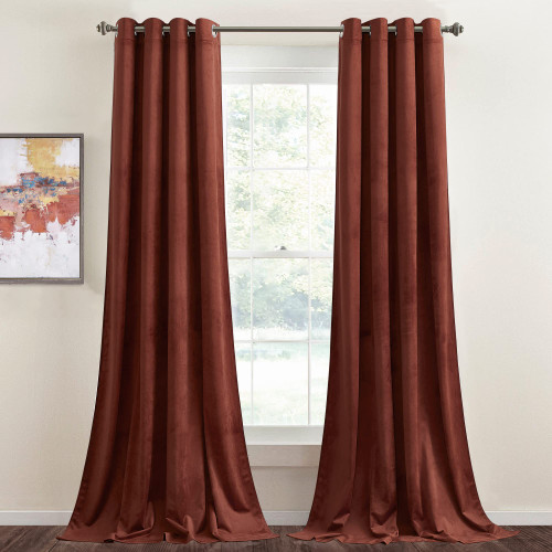 StangH Rust Velvet Curtains - 96 inches Grommet Sunlight Blocking Thermal Insulated Window Panels for Living Room/Guest Room/Baby Nersury/Closet, Rust, W52 x L96 inches, 2 Panels