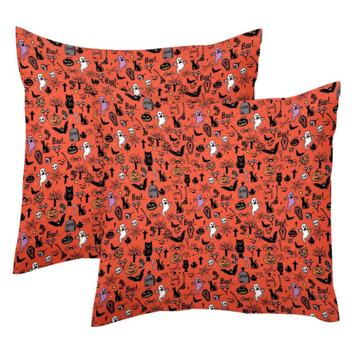 JAVENPROEQT Decorative Square Throw Pillow Covers Set of 2 Halloween Graveyard Seamless Ghosts Bats Owls Pillow Case for Home Office Car, 18 x 18 inches