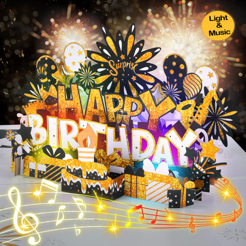 Birthday Card | Musical Pop Up Birthday Cards with Light | LED Light and Play Happy Birthday Music Pop Up Card | Greeting Cards Gifts Birthday Gift for Him or Her | Black Gold (Music & Lighting) Birthday Card | Musical Pop Up Birthday Cards with Light | LED Light and Play Happy Birthday Music Pop Up Card | Greeting Cards Gifts Birthday Gift for Him or Her | Black Gold (Music & Lighting)