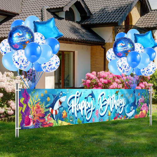 HOWAF Under the Sea Birthday Fence Banner with Sea Animal Balloons, Ocean World Birthday Party Decoration Yard Sign Banner, Sea Animal Happy Birthday Party Backdrop Banner with Blue Balloons HOWAF Under the Sea Birthday Fence Banner with Sea Animal Balloons, Ocean World Birthday Party Decoration Yard Sign Banner, Sea Animal Happy Birthday Party Backdrop Banner with Blue Balloons