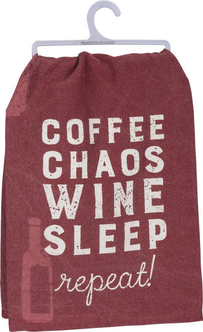 Primitives by Kathy Red & White Dish Towel, 28-Inches, Coffee