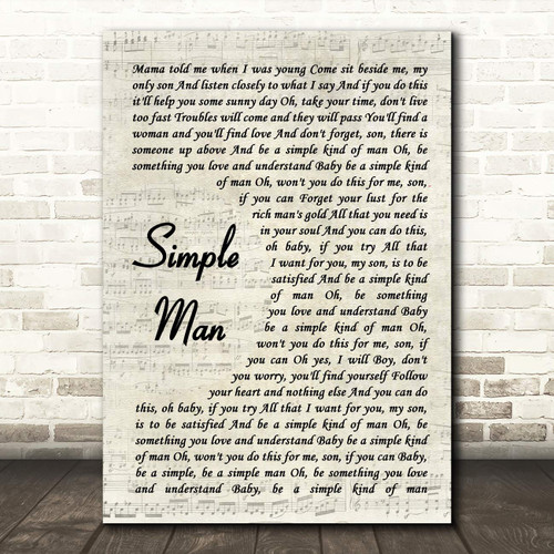 Simple Man Song Lyric Vintage Script Quote Print