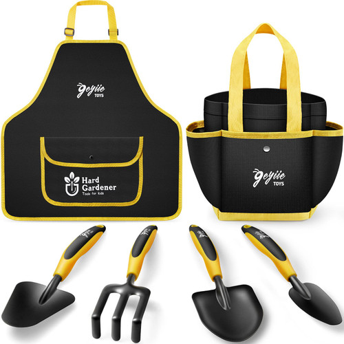 Geyiie Kids Gardening Set Kids Gardening Tools for Girls Boys Childrens Toddler Gardening Set Outdoor Toys for Kids Ages 3 + Gardening Kit Garden Gift Sets Shovel Rake Trowel Tote Bag Apron 6PCS