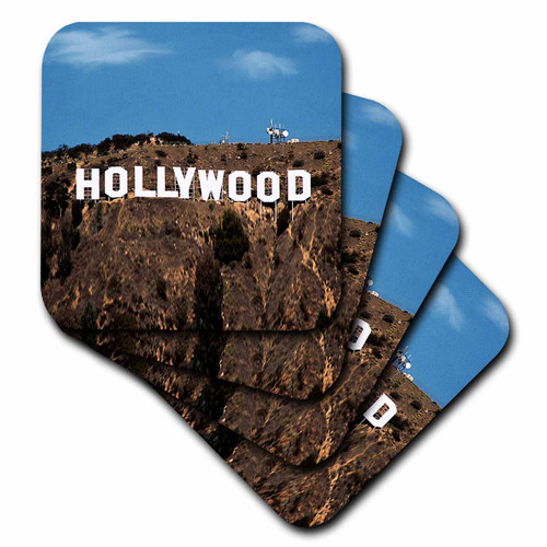3dRose CST_4400_3 Hollywood Ceramic Tile Coasters, Set of 4