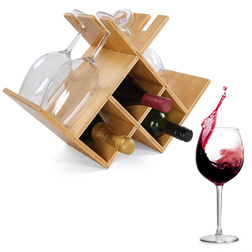G Francis Countertop Wine Rack with Glass Holder - 3 Bottle Bamboo Wine Storage Racks, Small Table Top Wine Holder with Space for 4 Glasses - Standing Wooden Bottle Storage Organizer for Bar Top G Francis Countertop Wine Rack with Glass Holder - 3 Bottle Bamboo Wine Storage Racks, Small Table Top Wine Holder with Space for 4 Glasses - Standing Wooden Bottle Storage Organizer for Bar Top