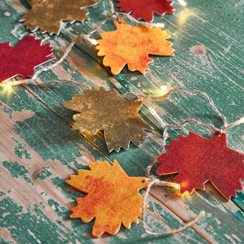 Lights4fun, Inc. 12 Felt Maple Leaf Battery Operated LED Indoor Fall Thanksgiving String Lights