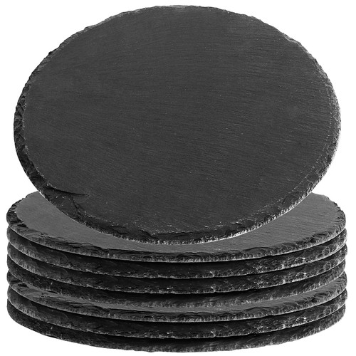 FUNSUEI 8 Pack 7.8 Inches Black Slate Cheese Board, Natural Slate Cheese Plates, Round Slate Serving Tray for Meat, Fruit, Biscuit, Kitchen Dining, Parties