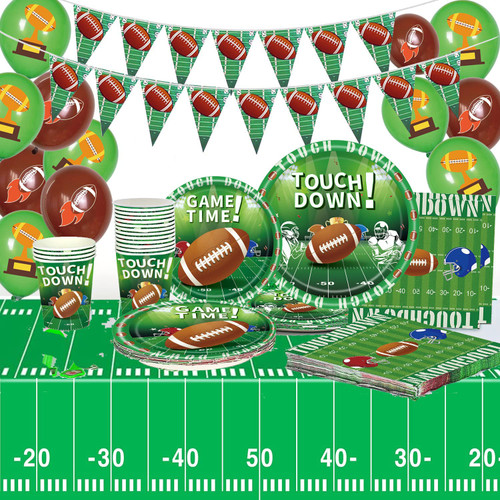 Football Party Supplies Tableware,Super Football Bowl Party Decorations Kit Serve 24 Include Plates, Napkins, Cups,Tablecloth, Football Banner,Balloons Perfect for Touchdown Party Supplies Football Party Supplies Tableware,Super Football Bowl Party Decorations Kit Serve 24 Include Plates, Napkins, Cups,Tablecloth, Football Banner,Balloons Perfect for Touchdown Party Supplies