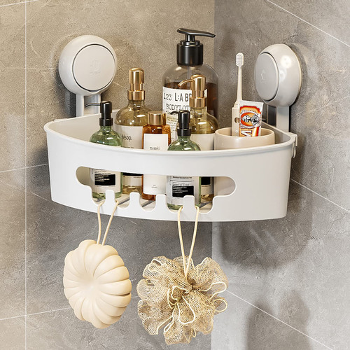 LEVERLOC Corner Shower Caddy Suction Cup No-Drilling Removable Shower Caddy Basket Powerful Suction Bathroom Shower Shelf Waterproof & Rustproof Organizer for Bathroom Storage - White LEVERLOC Corner Shower Caddy Suction Cup No-Drilling Removable Shower Caddy Basket Powerful Suction Bathroom Shower Shelf Waterproof & Rustproof Organizer for Bathroom Storage - White