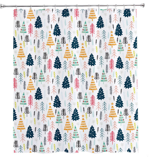 Get Orange Christmas Tree Shower Curtain Watercolor Christmas Tree Winter Holiday Polyester Fabric Bathroom Shower Curtain 72X72 Inch