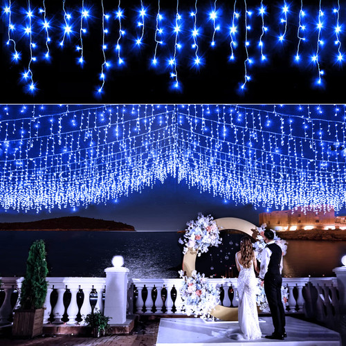 33ft 400 LED Christmas Lights Outdoor - 8 Modes Icicle Lights with 75 Drops, Waterproof Plug in Fairy String Lights with Timer Memory for Party, Holiday, Wedding, Christmas Decoration, Purple&Orange