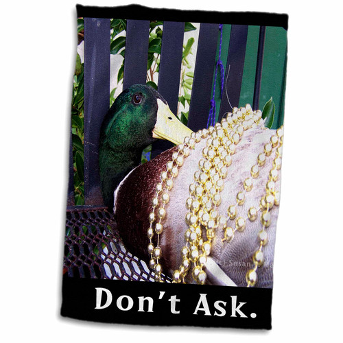 3dRose Susans Zoo Crew Photography - Duck in chair Rouen male with pearls - Towels (twl-182084-1)