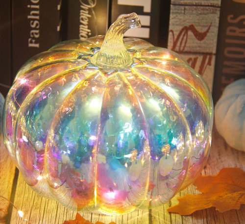 CFDECOR Mercury Glass Pumpkin Light with Timer, with 10 Fairy Lights Inside, Battery Operated Led Pumpkin Light, Ideal for Halloween Fall Decoration,Thanksgiving, Xmas Decoration(Multi Color)